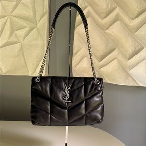 SAINT LAURENT Lambskin Quilted Small Loulou Puffer Monogram Black